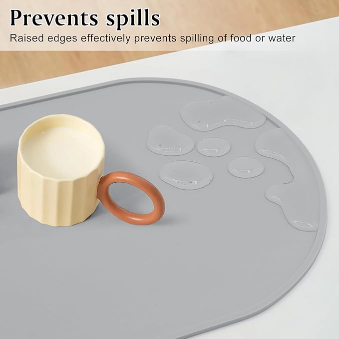 Silicone Placemat Set of 2, Heat Resistant Placemats for Dinning Table, Reusable Portable Kids Baby Placemats, Waterproof Stain-Proof Toddler Food Mats, Easy to Clean Silicone Mat Oval Placemat