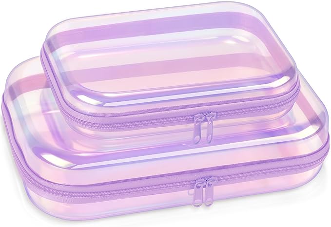 Clear Hard Shell Zipper Case,Toiletries Bag,Makeup Bag,2pcs Large Capacity Water-resistant Toiletry Bag,Portable Travel Organizer and Storage,Bathroom Clear Cosmetic Case for Women