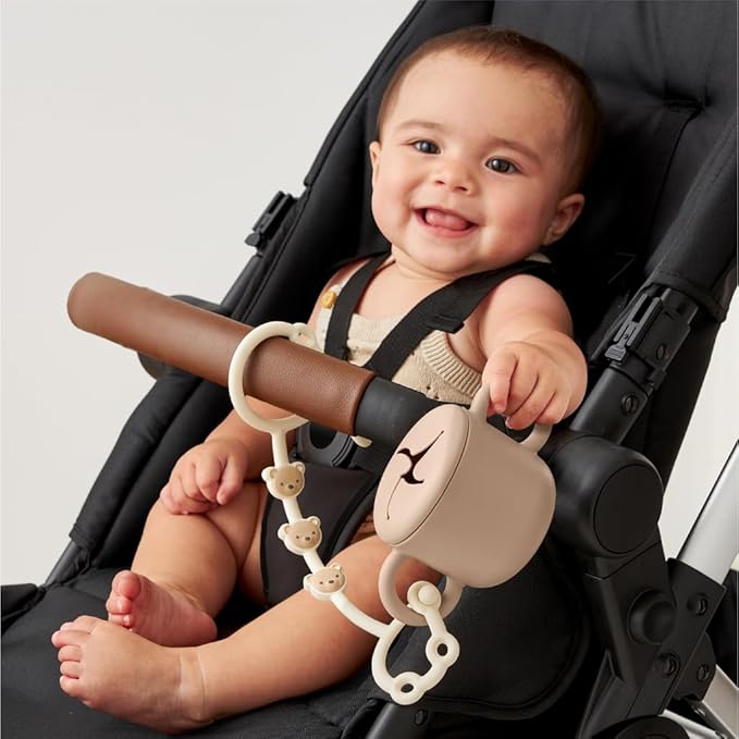 Itzy Ritzy Toy & Snack Cup Strap – Adjustable Strap for Keeping Baby's Toys Nearby – BPA-Free Silicone – Tether for Strollers, High Chairs & Car Seats – Dishwasher Safe (Bear)