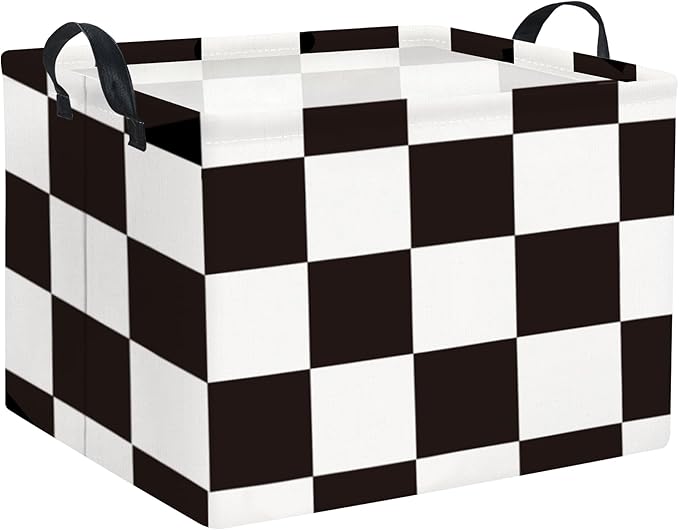 TIBAOLOVER Rectangular Checkered Basket Storage Bin Collapse Storage Basket with Handles for Organizing Home Kitchen Boys and Girls Toys Office Closet Shelf Baskets (Race Flag)