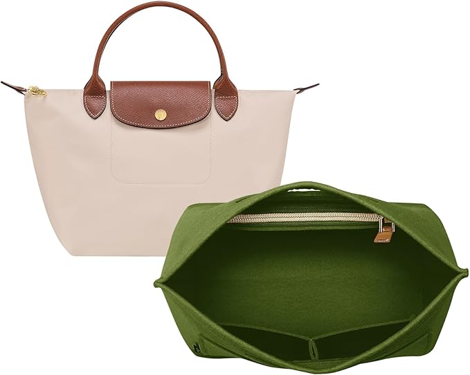 OPPOSHE Purse Organizer Insert for Longchamp Le Pliage, Premium Felt Long Champ Bag Handbag Women, Tote Organizer Insert with 6 Compartments (Small, Forest Green)