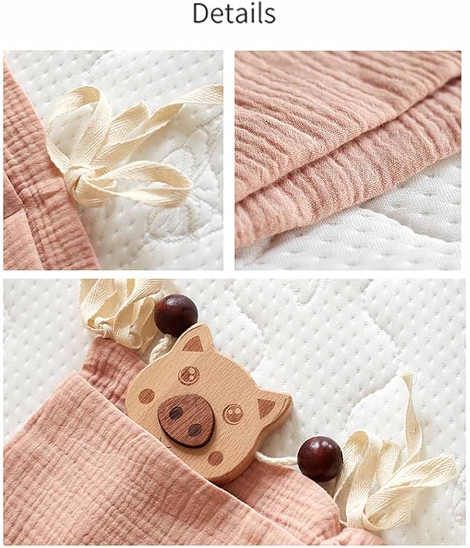 Cotton Baby Bedside Hanging Storage Bag,2 Pockets Organizer for Baby Cribs and Toys (Pink)