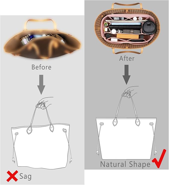 Purse Organizer Insert, Felt Purse Organizer with Zipper and Sewn Bottom Insert, Fit Speedy Neverfull Graceful,6 Sizes