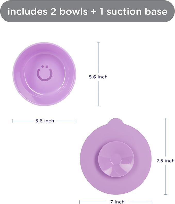 Ubbi Silicone Suction Bowls for Babies & Toddlers, 2-Pack – 2 Bowls + Interchangeable Stay-Put Base, High-Wall Self-Feeding for Baby-Led Weaning, BPA-Free Dishwasher Safe, Smoothie Purple