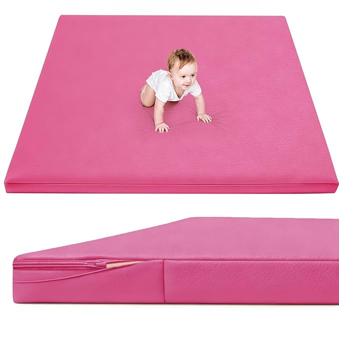 Waterproof Baby Play Mat for Floor 1.3"Thick Memory Foam 50 * 50 Cushion Playpen Playmat Tummy Time Nursery Rug Pad Mattress Create Soft & Safe Area for Infants,Toddler,Kids,Hot Pink