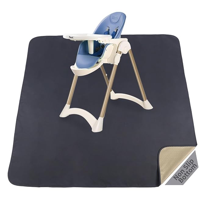 DFHY Waterproof Splat Mat for Under High Chair | 60x60 Inch High Chair Food Catcher Floor Mat | Non-Slip Baby Spill-Proof Mat, Washable Splash Protector for Toddlers (Dark Gray)