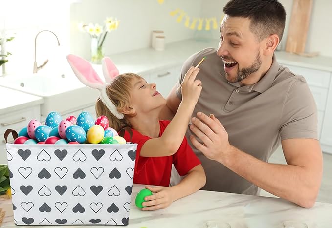 HKEC Rectangle Black Heart Print Storage Basket Empty with Handles, Kids Toys/Books Box, Gift Basket, Room Decor(Black Heart)