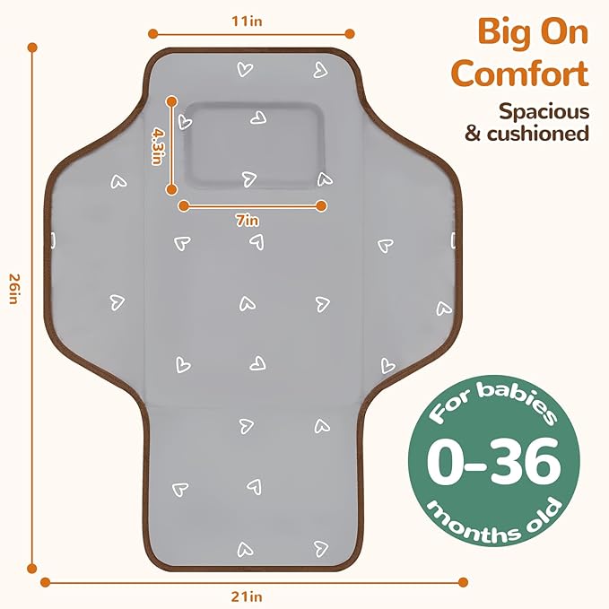 Coinarin Portable Diaper Changing Pad, Waterproof Baby Changing Mat, Foldable Travel Baby Changing Station, Newborn Essential Baby Shower Registry Gift (Brown-Bee)