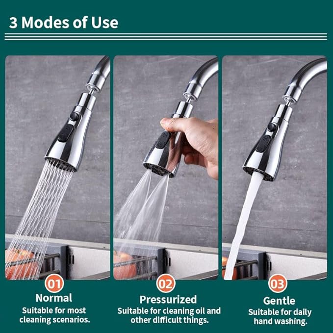 Longing Home 3 Function Sink Extender, Kitchen Faucet Sprayer Head & Swivel Spout Connector - Silver
