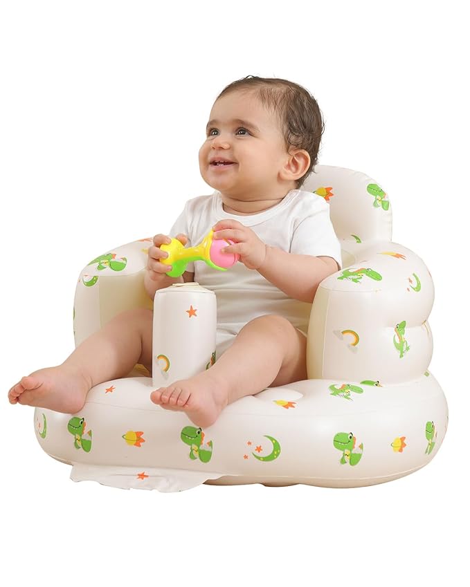 AGITVPS Inflatable Baby Seat for Babies 3-36 Months, Built in Air Pump Baby Chair Sit Me up Floor Seat for Baby, Bumbo Seat for Learning to Sit, Feeding, Camping (Pillar-Dinosaur)