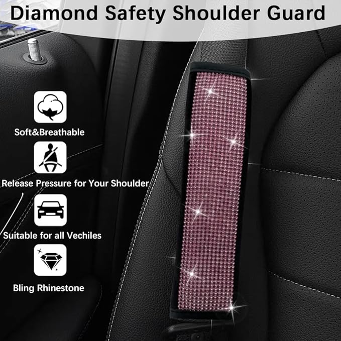 JDDRY Car Seat Belt Covers,Universal Car Seat Belt Pads,Seat Belt Strap Cover Shoulder Pad,Bling Seat Belt Cover(Pink,2PC)