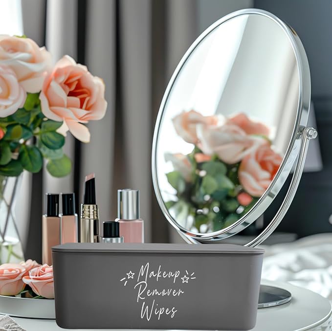 Moorfowl Makeup Remover Wipes Container,7.28" L * 4.80" W * 2.75" H, Makeup Wipes Holder Dispenser Chic for Bathroom Vanity Dressing Table (Grey)