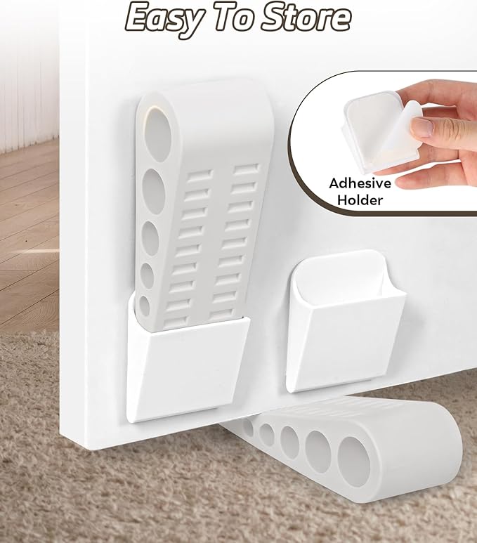 Door Wedge Stop with Anti-Squeak Design - Soft Rubber Door Stopper for Floor Protection, Universal Fit Under Door Gap(6 Pack, Whtie)