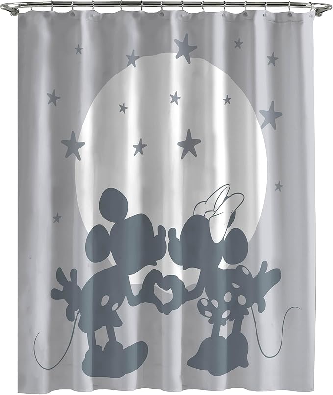 Jay Franco Disney Mickey Mouse and Minnie Mouse Shower Curtain - Licensed Bathroom Décor for Kids or Teens - 70 x 72 Inch Washable Fabric Curtain