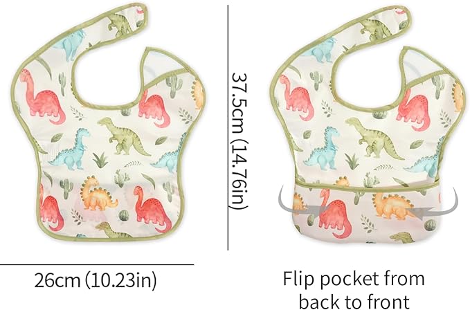 CoolaPeach 3-Pack Waterproof Baby Bibs for Eating - Lightweight Feeding Bibs, Mess Proof, Baby Essential Must Have for Eating