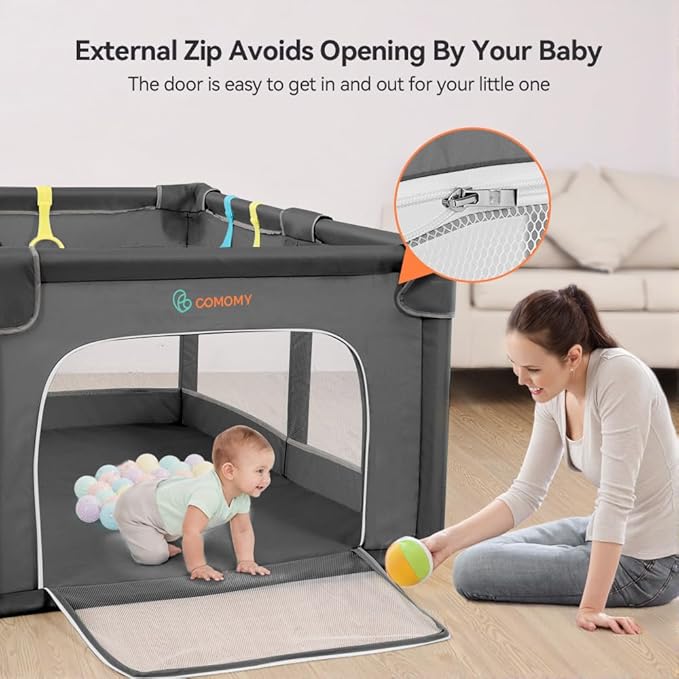 COMOMY Playpens for Babies and Toddlers, 74"x50" Playard Extra Large, Safe and Non-Slip Baby Fence, Full Mesh Design, Indoor & Outdoor Kids Activity Center, Play Pens (Dark Grey)