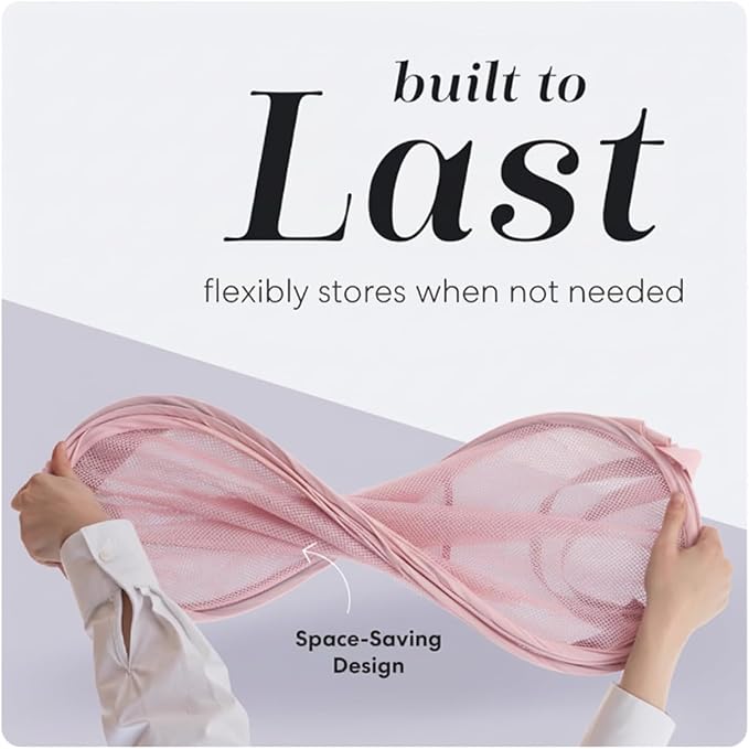 Handy Laundry Collapsible Mesh Pop Up Laundry Hamper with Side Pocket, Breathable & Space-Saving Foldable Basket for Clothes, Toys, Travel, Storage, 14 x 13 x 24 in, Pink