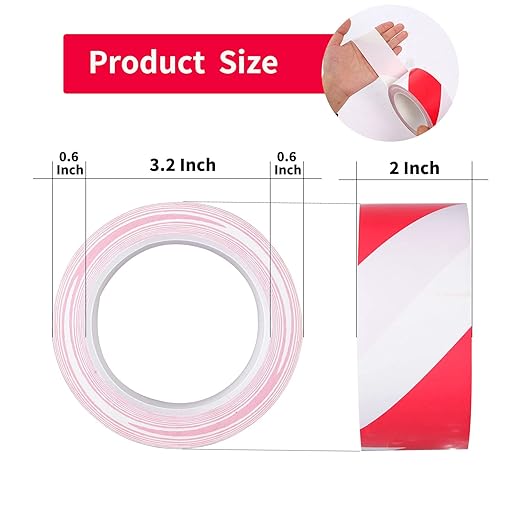 Hazard Warning Safety Stripe Tape Caution Tape Roll Waterproof Anti Slip Non-Abrasive Self-Adhesive Floor Marking Tape (2”x 36 Yards, Red-White, 6)