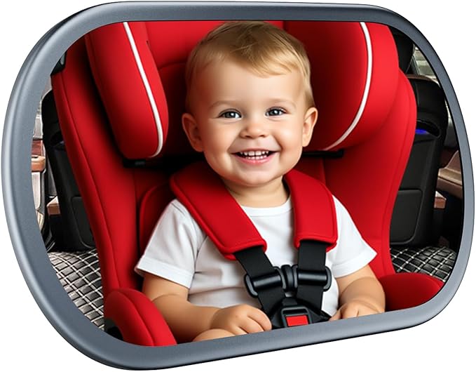 Baby Car Mirror for Backseat - Rear Facing Car Seat Mirror Safety for Infant Newborn - Easily Observe the Baby Move,Clear Wide View,360°Rotation, Secure, Shatterproof - Grey