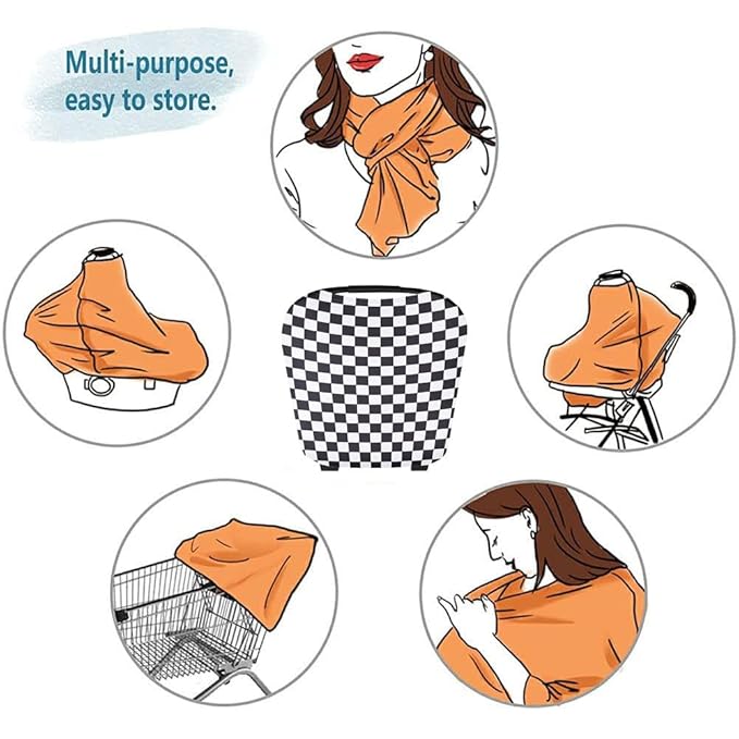 Little Jump Multi-use Baby Carseat Cover, Breathable Nursing Cover, High Stretchy Infant Carseat Canopy, Stroller Cover, Car Seat Covers for Bbies, Boys & Girls(Black Checkered)