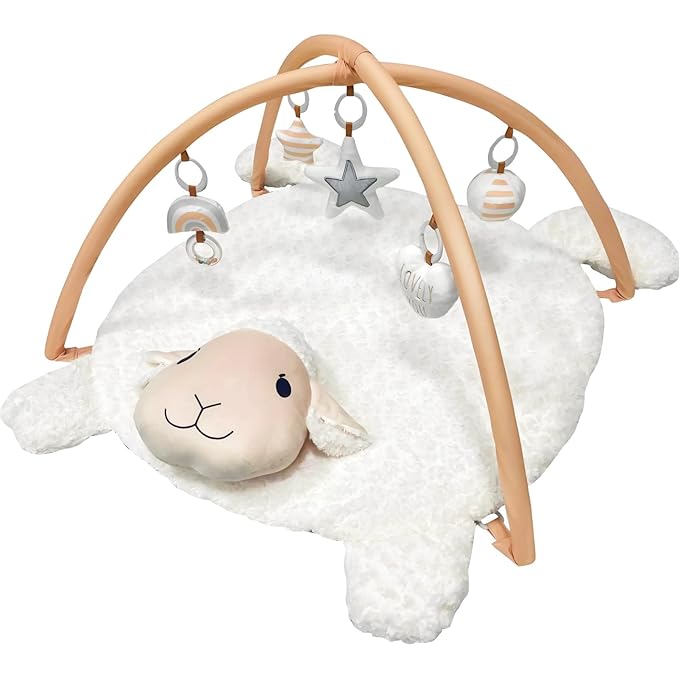 LADIDA Baby Play Mat, Tummy Time Mat with 5 Toys, Washable Baby Activity Mat for Visual, Hearing, Sensory, Motor Development, Little Sheep Playmat