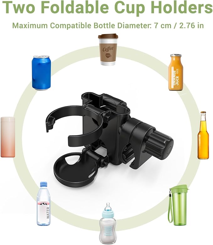 ZealSound Stroller Cup Holder, 3-in-1 Bottle Holder with Phone Holder for Wheelchair, Stroller, Bike, Walker, Scooter, Foldable Universal Drink Holder for Uppababy, Bugaboo, Nuna, Doona