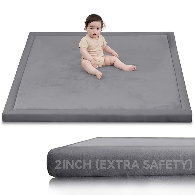 Huloo Sleep 2" Thick Extra Safety Baby Play Mat for Floor,Ultra Soft Elasti-Foam 50x50 Playpen Mat for Toddlers Infant Kids,Non-Slip Backing Safe for Crawling&Tummy Time,Tatami Style (Dark Grey)