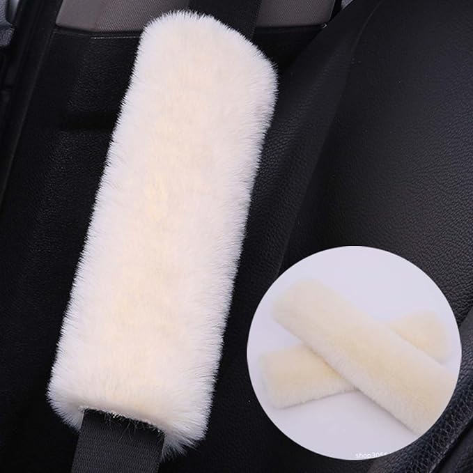 2-Pack Soft Plush Seatbelt Covers for Kids - Comfortable Seat Belt Cushion for Newborns - Car Seat/Stroller Strap Accessories - Enhanced Driving Comfort & Protection (White)