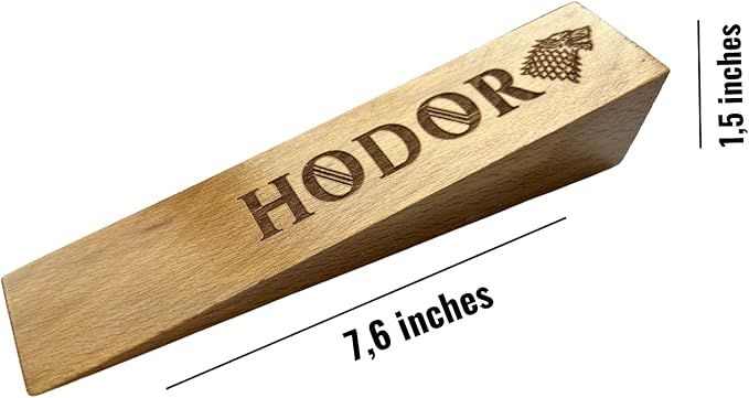 Hodor Door Stopper XL Natural Beech Wood Anti Slip Rubber Wedge GoT with Stark Sign - Bigger Than Ever