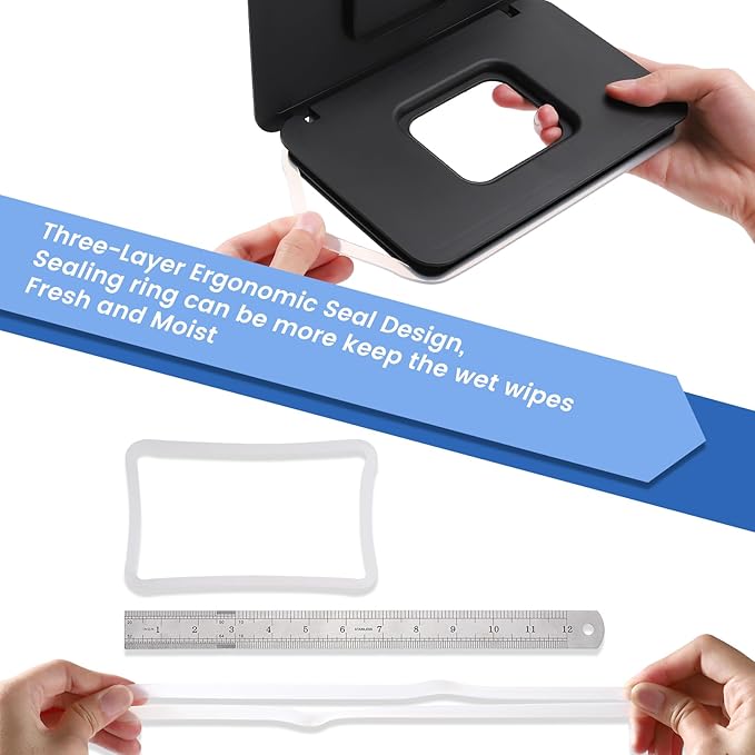 Lijroavy 2 Pack Baby Wipes Dispenser, Baby Wipe Holder for Fresh Wipes, Non-Slip Baby Wipes Container, Refillable Wipes Box, Baby Wipes Case with Sealing Design Lid (Black and Black)