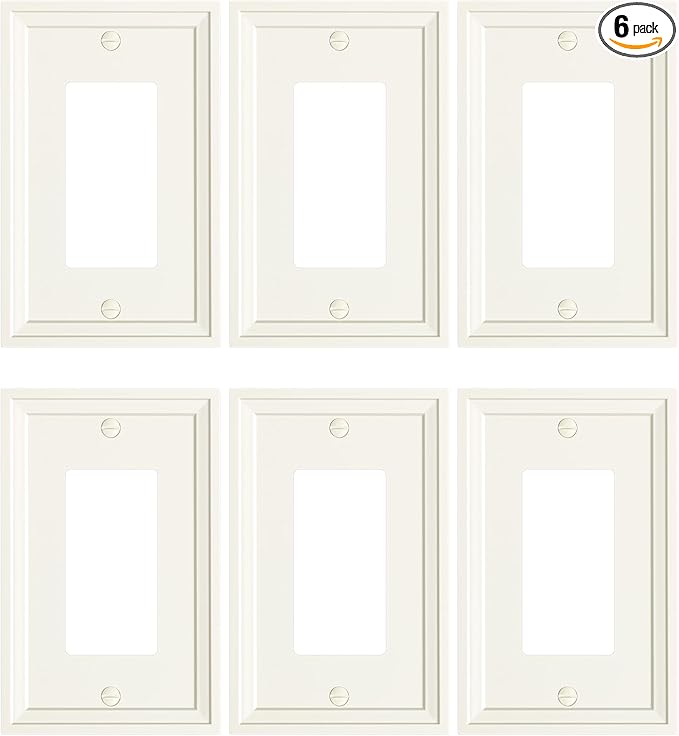 6-Pack Decorator Outlet Cover Plate, Light Almond Modern Decorative Switch Plates and Outlet Covers, Natural Bamboo Fiber Wall Plates for Electrical Outlets