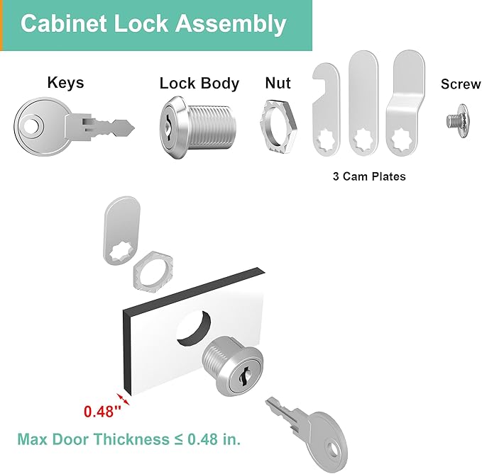 6 Pcs Mailbox Locks with Keys, Cabinet Lock with Key, Kitchen Cabinets Cam Locks 5/8" Keyed Alike, Drawer Desk Lock for Drawers and RV Storage Door, Zinc Alloy