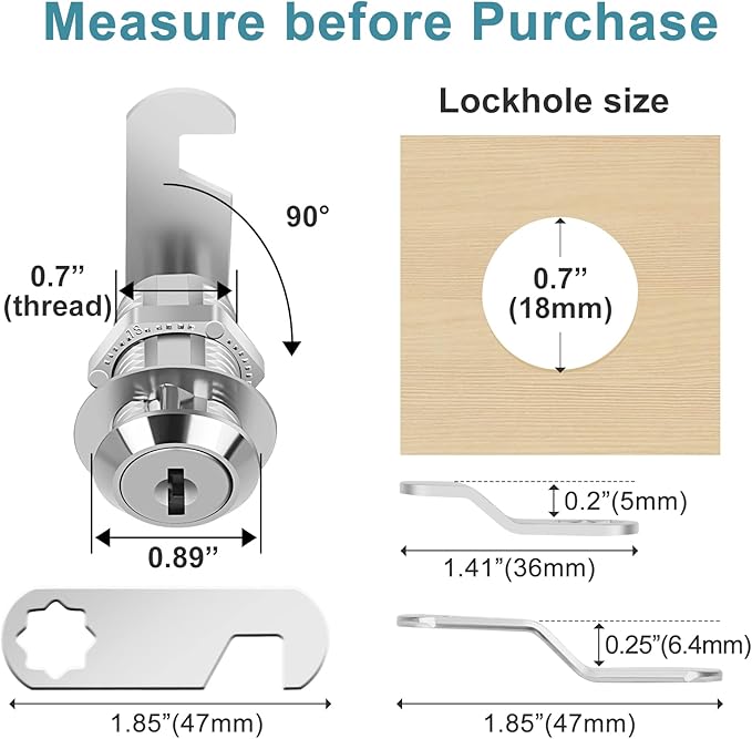 Cabinet Cam Lock Keyed Alike, 1-1/8'' (Length) Cylinder Fits on 7/8'' Max Panel Thickness, Secure File Drawer Mailbox RV Storage Replacement Set, Chrome-Finish Zinc Alloy (1-1/8 Inch 2Pcs)