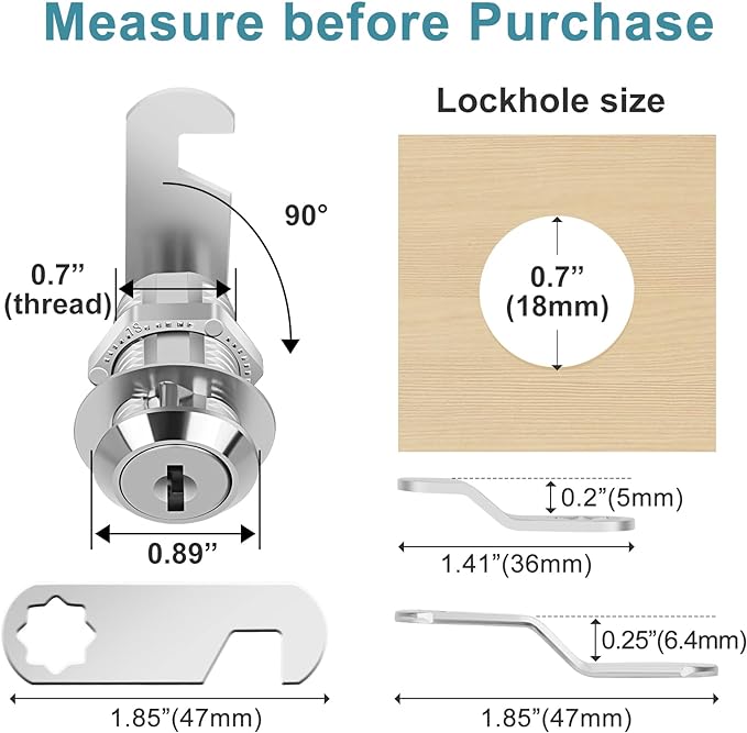 Cam Locks Cabinet Locks Keyed Alike, 1-1/8'' (Length) Cylinder Secure Files Drawers RV Storage Locks Replacement Set, Zinc Alloy Chrome Finish (1-1/8 Inch 16Pcs)