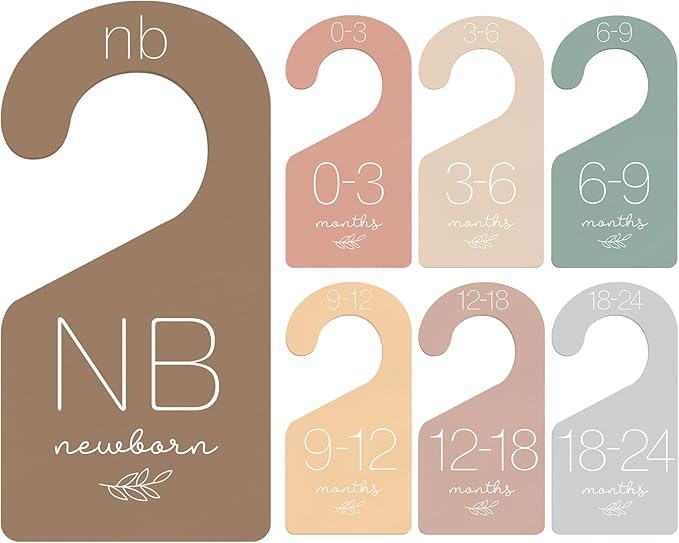Whaline 7Pcs Baby Closet Size Dividers Warm Colors Acrylic Hanger Clothes Organizers Newborn to 24 Month Thicken Infant Wardrobe Separators For Home Nursery Baby Clothes