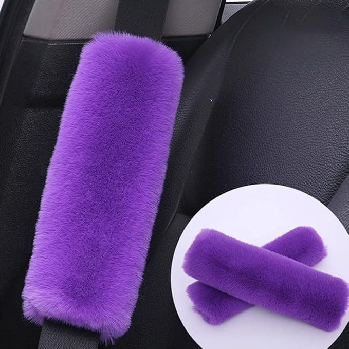 2-Pack Soft Plush Seatbelt Covers for Kids - Comfortable Seat Belt Cushion for Newborns - Car Seat/Stroller Strap Accessories - Enhanced Driving Comfort & Protection (Purple)