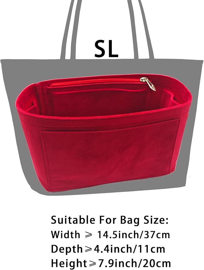 Purse Organizer Insert, Suede Bag Organizer Handbag Tote Shaper, Suede Material, Soft and Non Damaging Bag (Black, Slender Large)