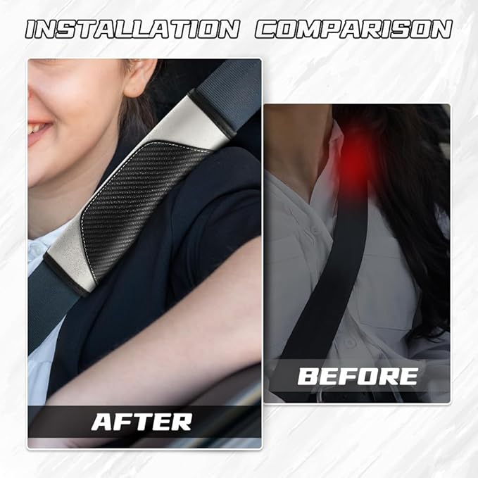 2PCS Car Seat Belt Cover Pad, Soft Carbon Fiber Leather Seatbelt Shoulder Protector for a More Comfortable Driving, Universal Safety Belt Strap Cover to Protect Your Neck (White)