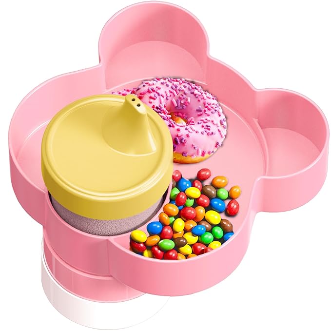Car Seat Tray - Convert Cup Holder to a Tray for Snacks, Toys, 360 Rotatable for Kids Travel, Anywhere with Cup Holder (Pink)