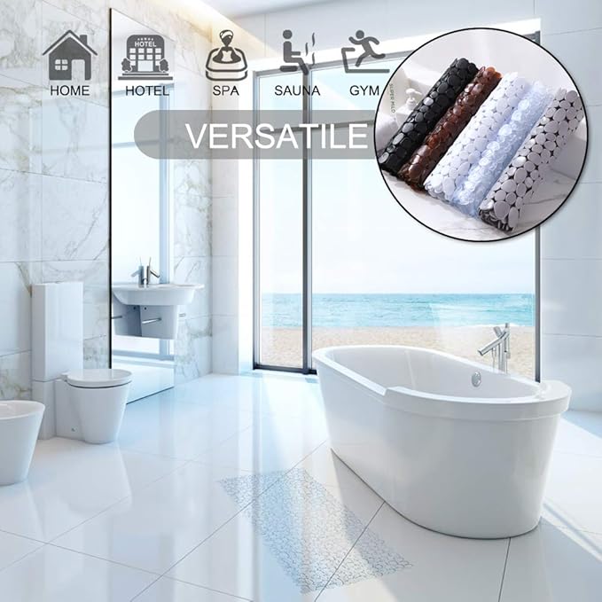 Bath Tub and Shower Mats, Non-Slip Pebble 35 x 16 Inches Machine Washable Bathtub Mat with Drain Holes, Suction Cups for Bathroom (Clear)