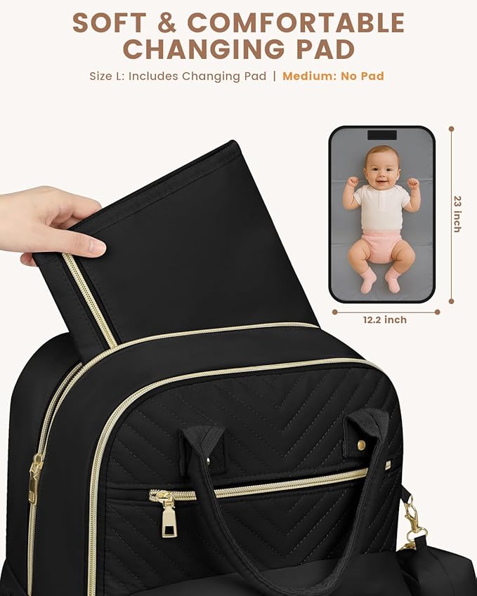 Pritent Diaper Bag Backpack,Baby Essentials Diapers Bag with Pacifier Case,Multipurpose Stylish Large Capacity Travel Backpack for Baby Girl/Boy(L-Black)