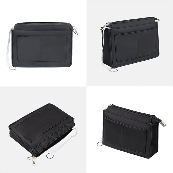 Vercord Purse Organizer Insert with Zipper for Women Hobo Handbags Shaper Insert 12 Pockets Bag Black Small