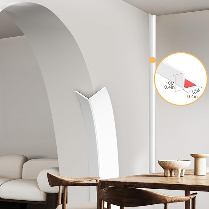 Symyda Flexible Wall Corner Guard (10.8ft) – Child & Pet Safe Edge Guards, Paintable & Removable Without Damage - Self-Adhesive Edge Protector for Baby Proofing, Furniture & Curved Corners (White)