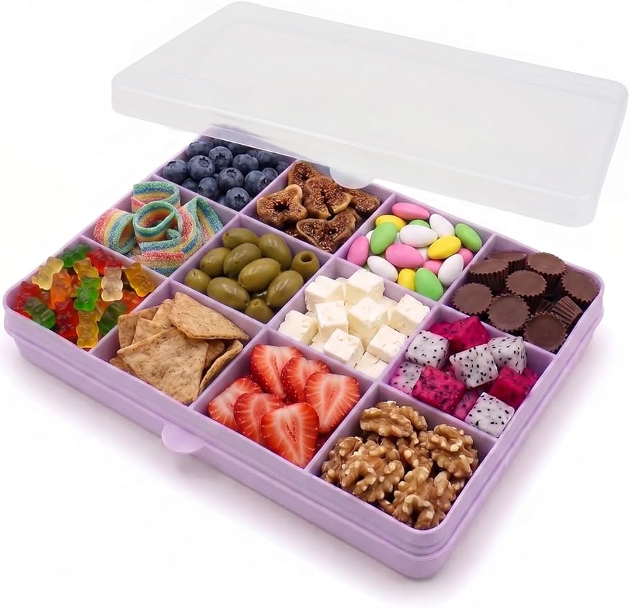melii Snackle Box | 12-Compartment Divided Snack Container, BPA-Free Food Storage, Removable Dividers, Perfect for Kids Snacks, Arts & Crafts, Beads, and Kitchen Organization (Purple)