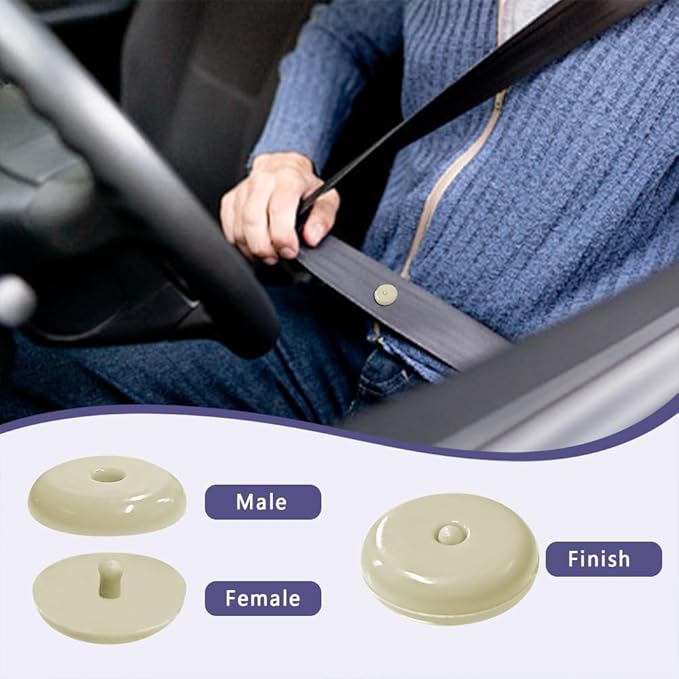 10 Sets Universal Fit Seatbelt Stopper Kit, Snap-on Seat Belt Button Stop, Car Accessories Plastic No Welding Required Seat Belt Buckle Button Prevent Seatbelt Clip from Sliding Down (Beige)