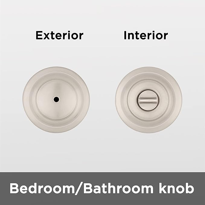Kwikset Cove Interior Privacy Door Knob with Lock, Door Handle For Bathroom and Bedroom, Satin Nickel Keyless Turn Lock Doorknob, with Microban Protection