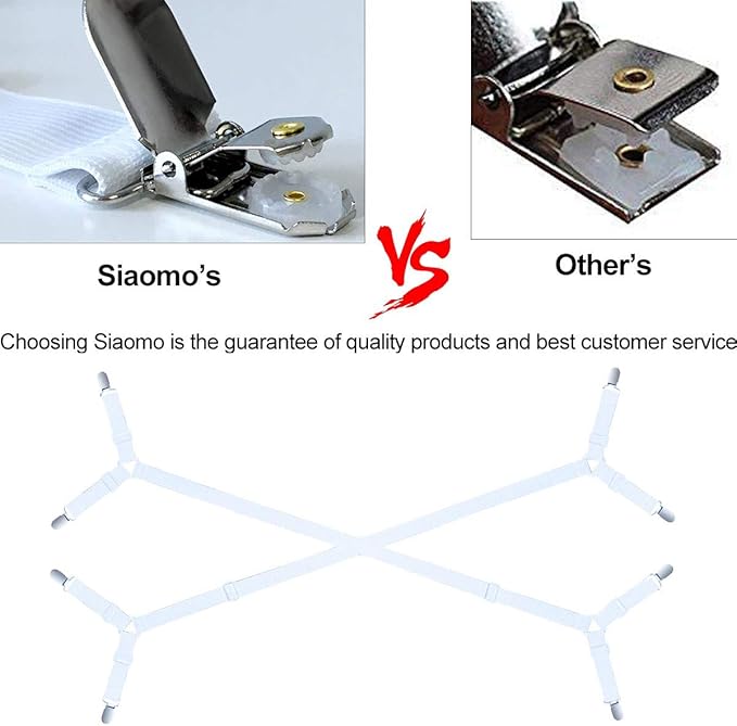 Siaomo Sheet Fasteners Suspenders Straps - Adjustable Crisscross Bed Sheets Holder Clips Elastic Band Sheet Keeper Stays Grippers,2Pcs/Set White