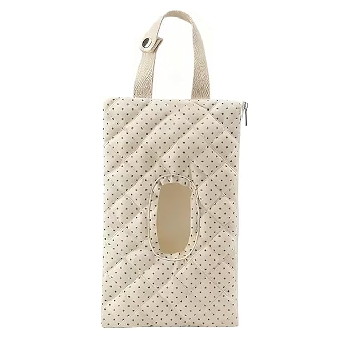 Quilted Baby Diaper and Wipes Pouch Portable Mommy Bag for Stroller Reusable Wipes Pouch with Lanyard for Casual Travel (Polka Dots)