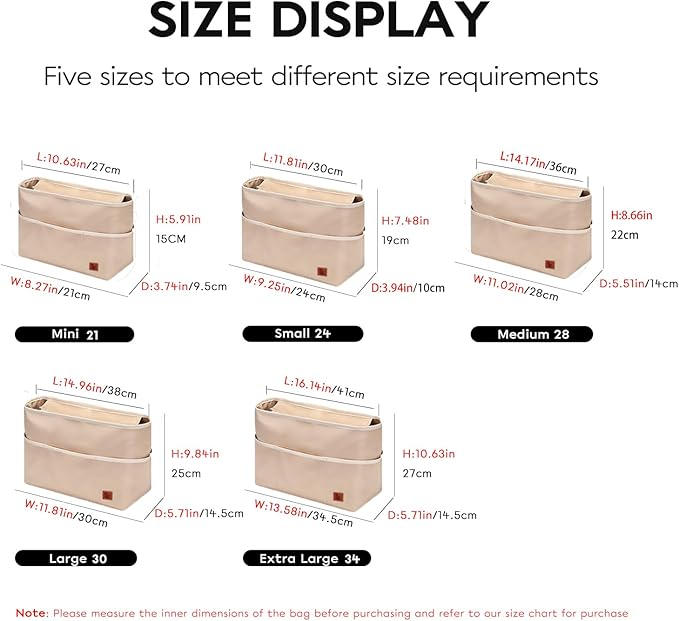 SDANG Purse Organizer Insert with Zipper – Pink Handbag & Tote Bag Organizer | Bag-in-Bag Insert with Pockets for Purses, Totes & Travel(Beige,Medium 28)