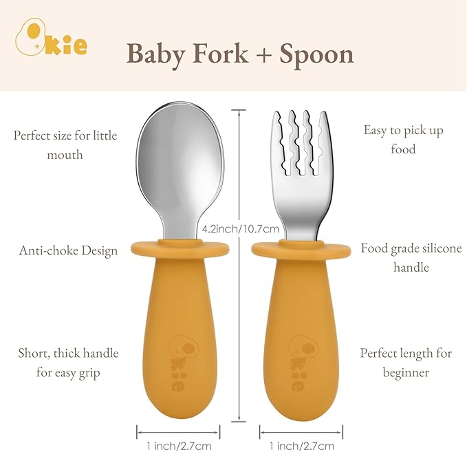 Qkie Toddler Utensils, Toddler Forks and Spoons, Baby Spoons Self Feeding, Stainless Steel Baby Silverware with BPA Free Silicone Easy Grip, 8 Months+ (Navy)